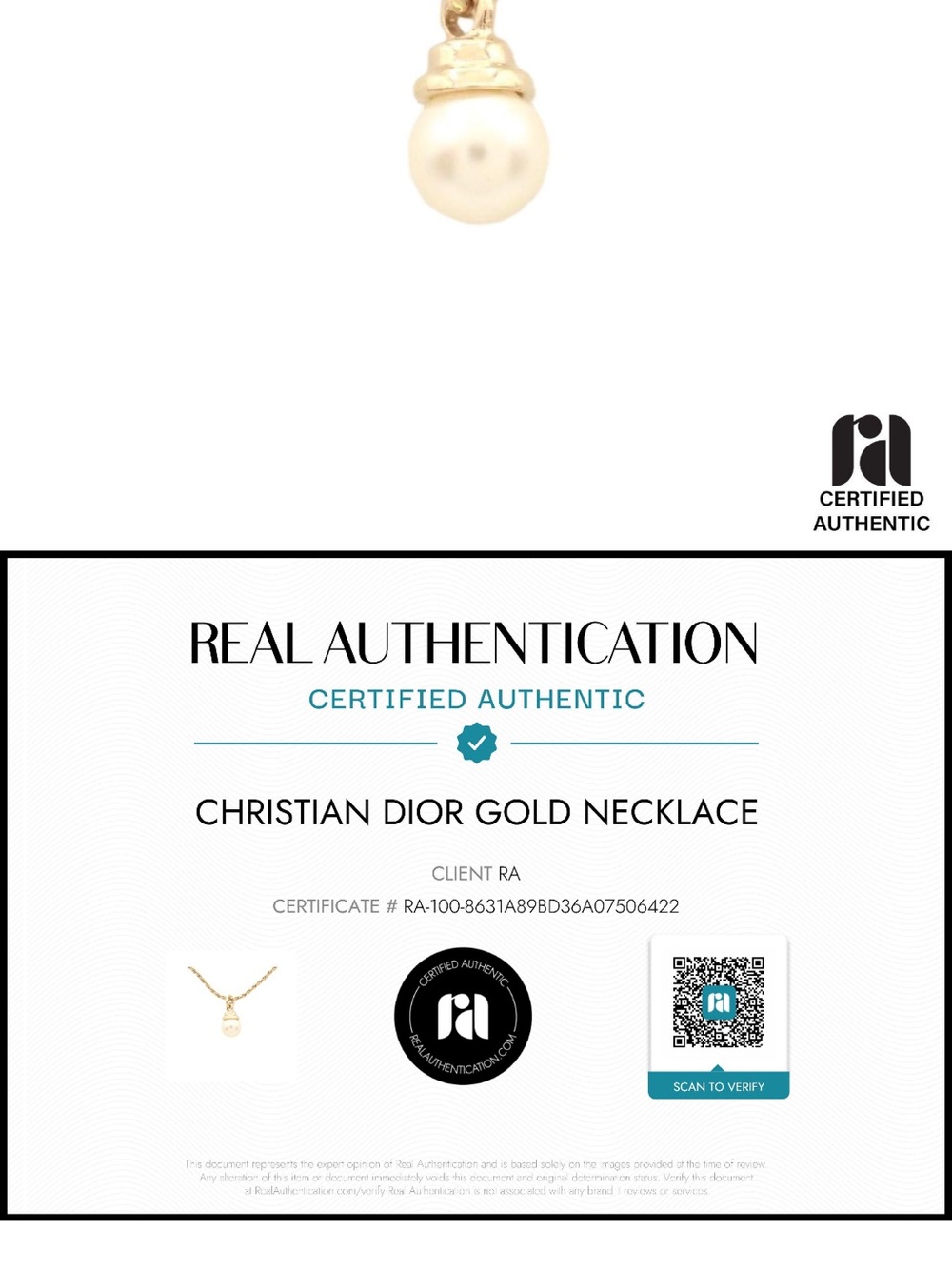 Christian Dior Vintage Gold Pearl Drop Necklace